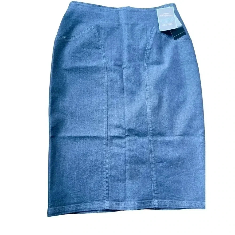 NWT LAFAYETTE 148 DENIM COLLECTION PENCIL SKIRT!! DARK BLUE DENIM SIZE 2•